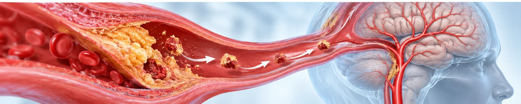 Shema embolizacije delcev aterosklerotičnega plaka iz vratne arterije proti možganskim arterijam