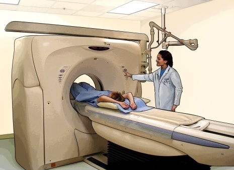 V osnovi gre pri CT aparatu za krožnico v katero se zapelje miza s preiskovancem.
