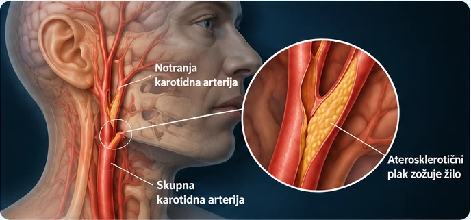 Medicinska ilustracija aterosklerotične zožitve notranje karotidne arterije